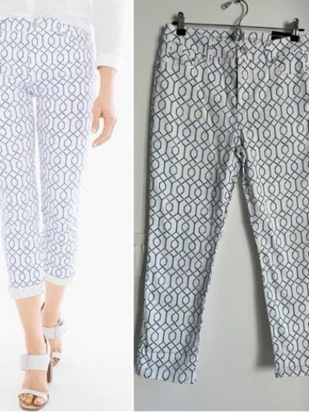 Chico’s SZ 2 (Large/12) So Slimming Girlfriend Crop Jeans Trellis Tile Hi-Rise